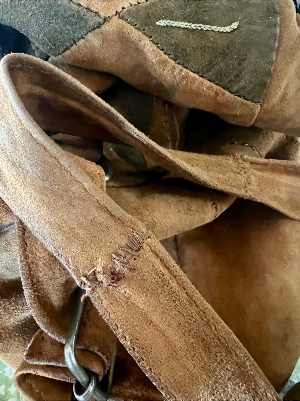 Vintage Boho Patchwork Suede Backpack Distressed Butterfly Embroidered As Is - Picture 8 of 10